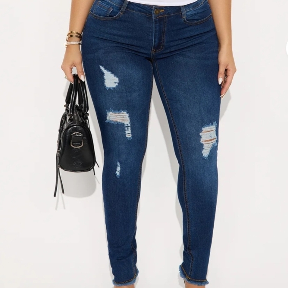 Fashion Nova Distressed Blue Skinny Jeans
